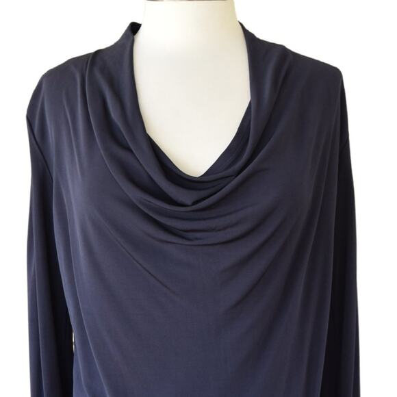 THEORY Navy Draped Jersey Long Sleeve Top - Picture 4 of 7